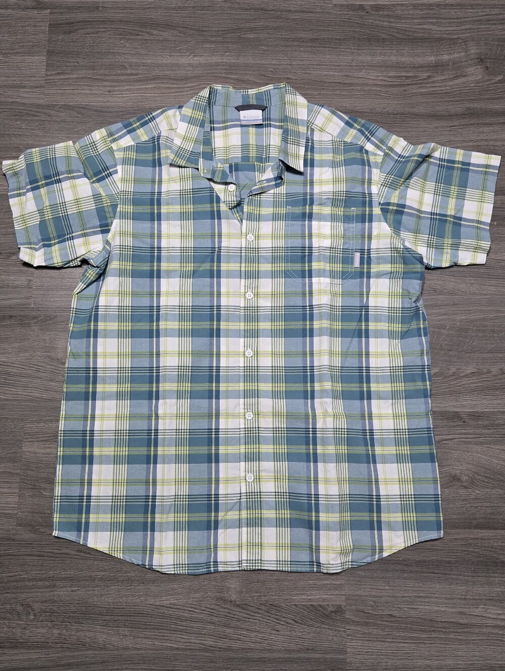 Columbia Men's Short-Sleeve Plaid Button-Down Shirt - Blue & Green Size XL